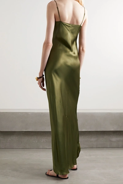 Shop Nili Lotan Cami Silk-satin Gown In Army Green