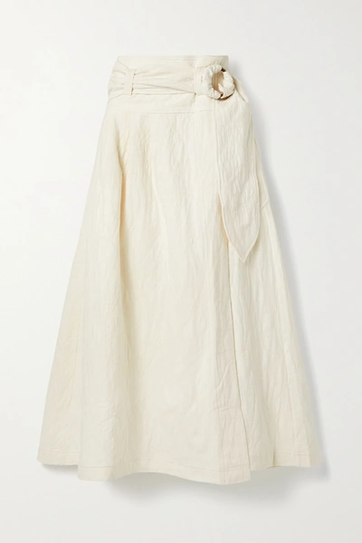 Shop Mara Hoffman + Net Sustain Esperanza Belted Organic Cotton And Linen-blend Jacquard Midi Wrap Skirt In White