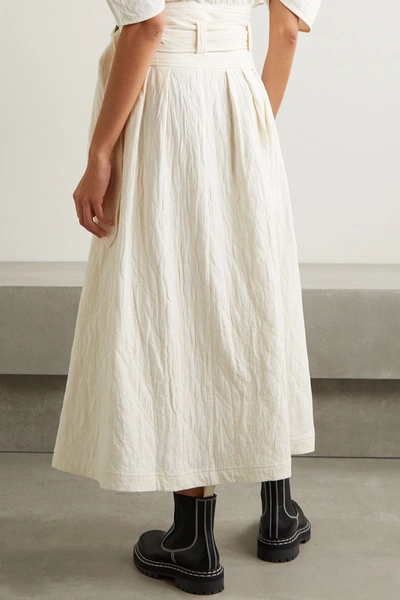 Shop Mara Hoffman + Net Sustain Esperanza Belted Organic Cotton And Linen-blend Jacquard Midi Wrap Skirt In White