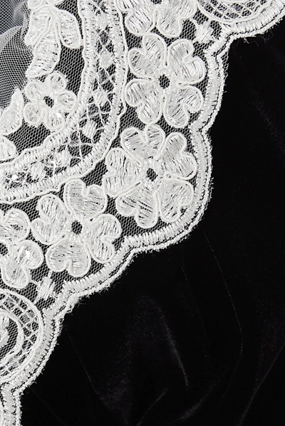 Shop Alessandra Rich Lace-trimmed Sequin-embellished Velvet Gown In Black