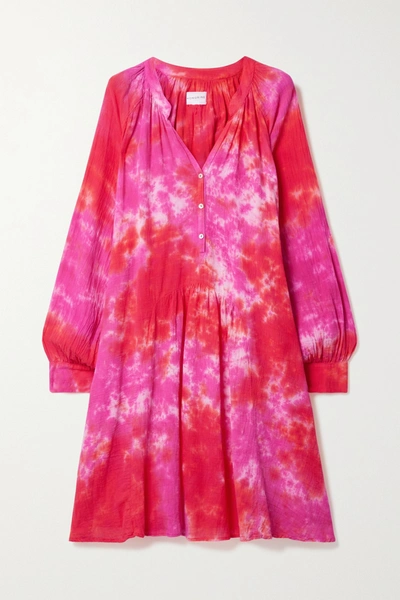 Shop Honorine Paola Tie-dyed Crinkled Cotton-gauze Dress In Pink