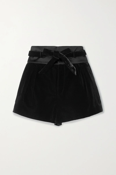 Shop Saint Laurent Satin-trimmed Velvet Shorts In Black