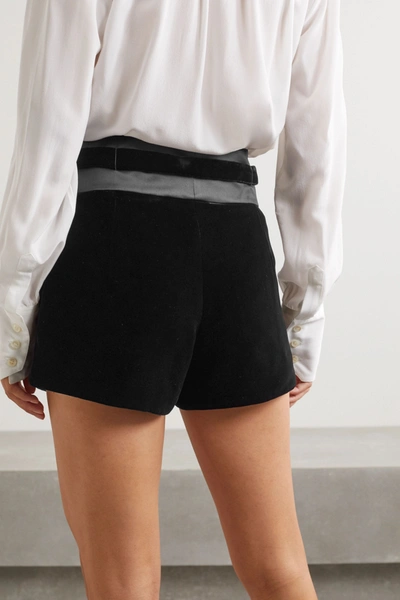 Shop Saint Laurent Satin-trimmed Velvet Shorts In Black
