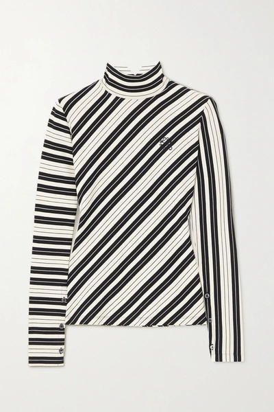 Shop Loewe Striped Cotton-blend Jersey Turtleneck Top In White