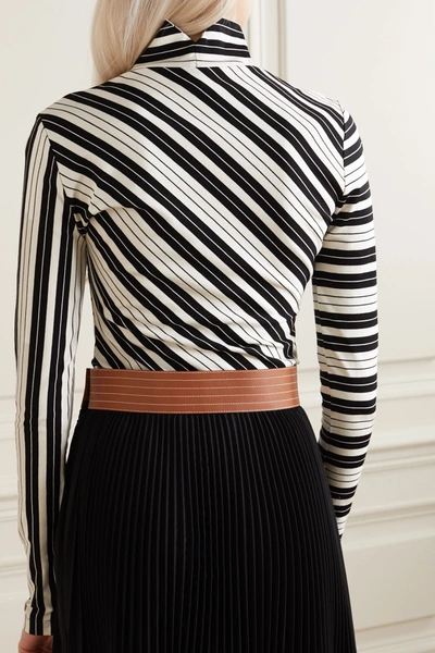 Shop Loewe Striped Cotton-blend Jersey Turtleneck Top In White