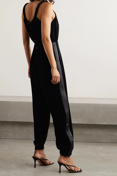 Shop Fendi Twisted Satin-trimmed Velvet Jumpsuit In Black