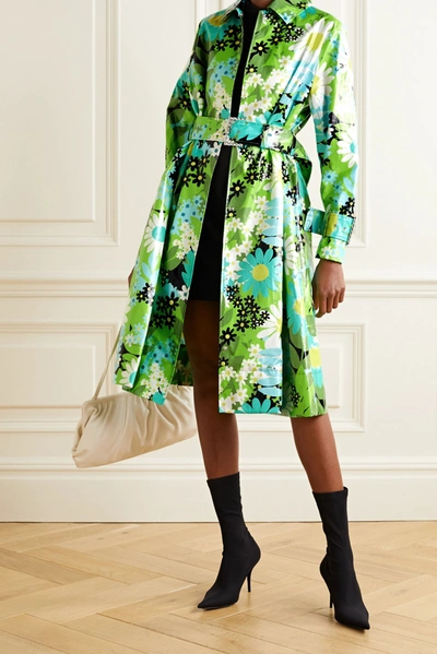 Shop Moncler Genius + 8 Richard Quinn Charlie Crystal-embellished Floral-print Glossed-cotton Trench Coat In Green