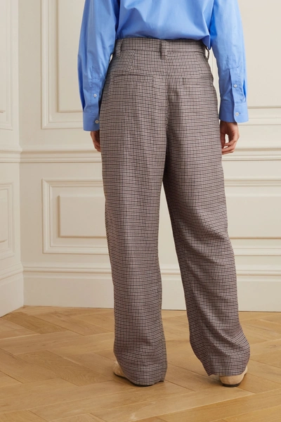 Shop Brunello Cucinelli Pleated Houndstooth Linen, Wool And Silk-blend Wide-leg Pants In Brown