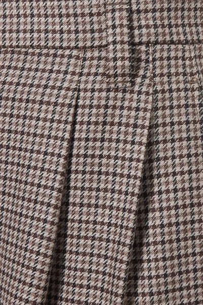 Shop Brunello Cucinelli Pleated Houndstooth Linen, Wool And Silk-blend Wide-leg Pants In Brown