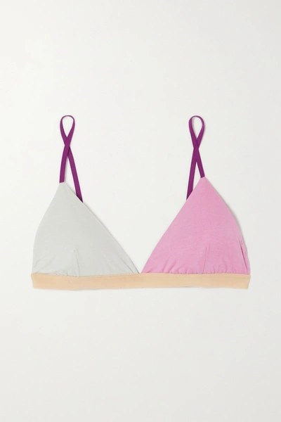 Shop Baserange Net Sustain Mississippi Color-block Stretch-bamboo Soft-cup Triangle Bra In Pink