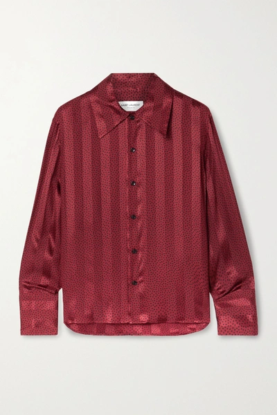 Shop Saint Laurent Polka-dot Silk-satin Jacquard Shirt In Brick