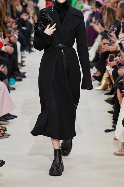 Shop Valentino Belted Double-breasted Wool And Silk-crepe De Chine Coat In Black