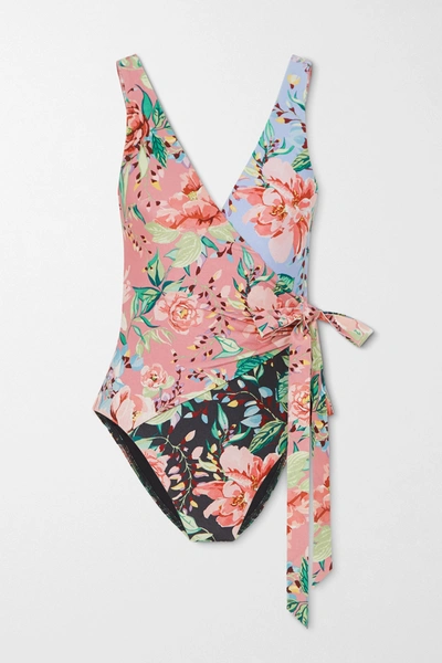 Shop Zimmermann Bellitude Tie-detailed Floral-print Swimsuit In Black