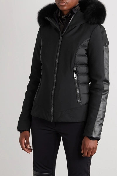 Shop Goldbergh Kaja Hooded Faux Fur-trimmed Paneled Down Ski Jacket In Black