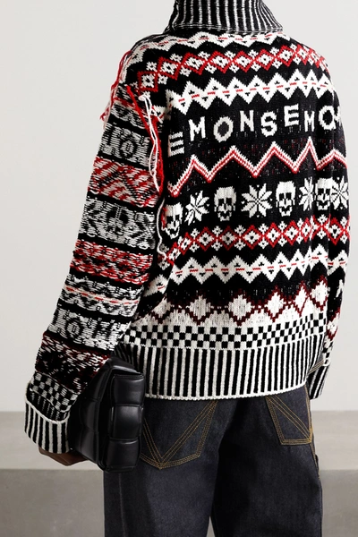 Shop Monse Fringed Fair Isle Wool Turtleneck Sweater In Black