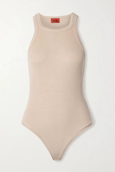 Shop Alix Nyc Austin Ribbed Stretch-modal Jersey Thong Bodysuit In Beige
