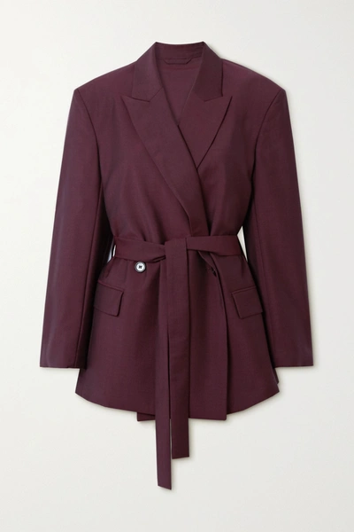 Shop Acne Studios Belted Wool And Mohair-blend Blazer In Burgundy