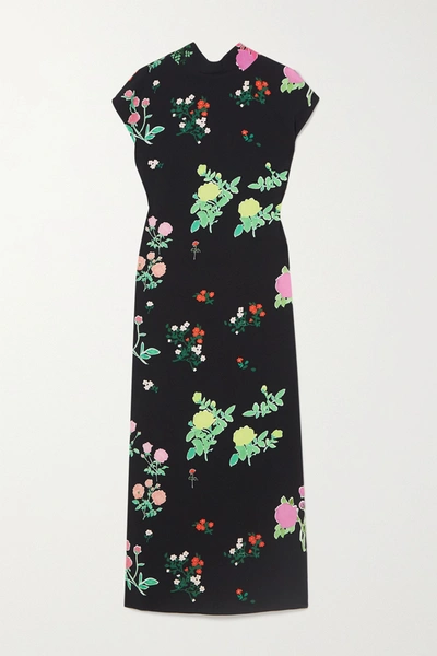 Shop Bernadette Valentine Floral-print Crepe Midi Dress In Black