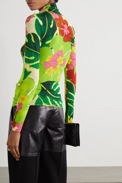 Shop Dries Van Noten Floral-print Stretch-jersey Turtleneck Top In Bright Green