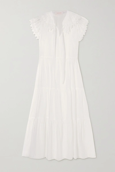 Shop See By Chloé Lace-trimmed Tiered Cotton-voile Midi Dress In White