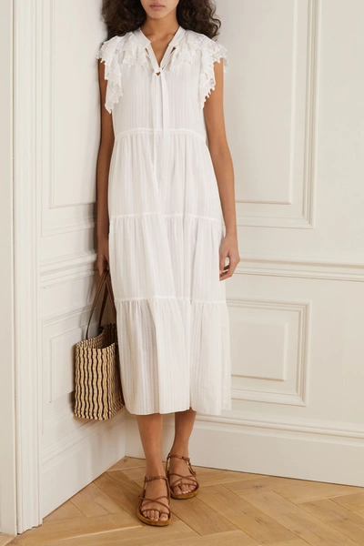 Shop See By Chloé Lace-trimmed Tiered Cotton-voile Midi Dress In White
