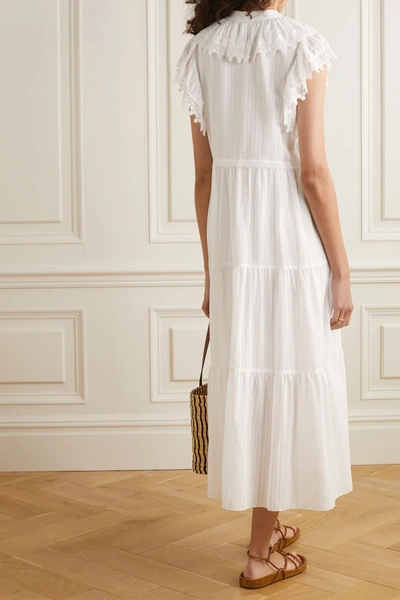 Shop See By Chloé Lace-trimmed Tiered Cotton-voile Midi Dress In White