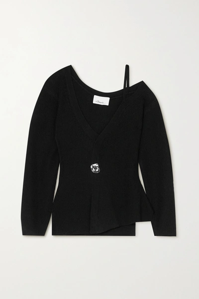 Shop 3.1 Phillip Lim / フィリップ リム Cold-shoulder Embellished Ribbed Wool-blend Sweater In Black