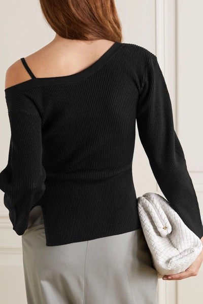 Shop 3.1 Phillip Lim / フィリップ リム Cold-shoulder Embellished Ribbed Wool-blend Sweater In Black