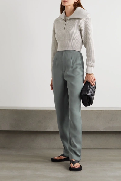 Shop Totême Arles Woven Straight-leg Pants In Gray