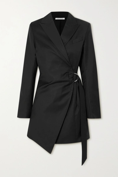 Shop Anna Quan Valentina Draped Wool Wrap Mini Dress In Black