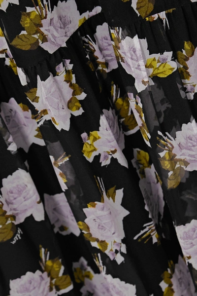 Shop Erdem Elinor Satin-trimmed Tiered Floral-print Silk-chiffon Midi Dress In Black