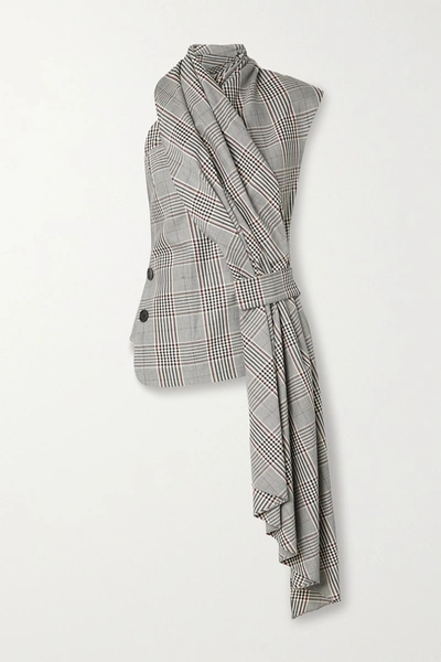 Shop Monse Draped Prince Of Wales Checked Wool-blend Top In Gray