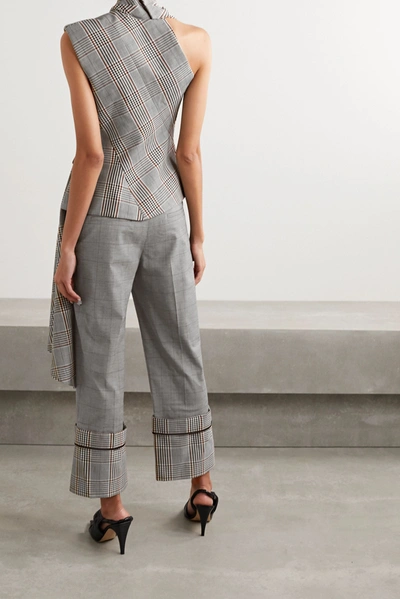 Shop Monse Draped Prince Of Wales Checked Wool-blend Top In Gray