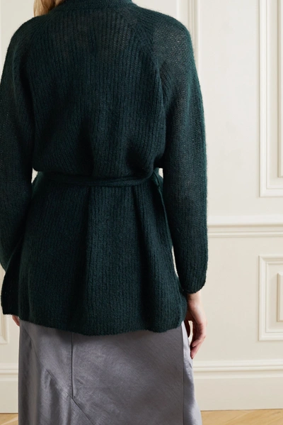 Shop Max Mara Leisure Belted Mohair-blend Cardigan In Emerald