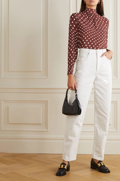 Shop Alexa Chung Tie-detailed Polka-dot Crepe Blouse In Brown