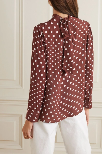 Shop Alexa Chung Tie-detailed Polka-dot Crepe Blouse In Brown