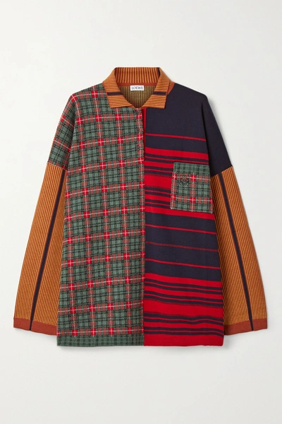 Shop Loewe Oversized Patchwork Wool-blend Sweater In Red