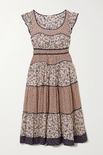 Shop Ulla Johnson Odelia Ruffled Tiered Floral-print Cotton-blend Voile Midi Dress In Cream