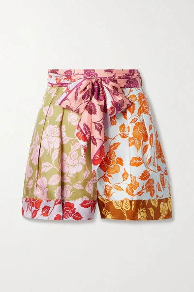 Shop Zimmermann The Lovestruck Belted Floral-print Silk-twill Shorts In Pink