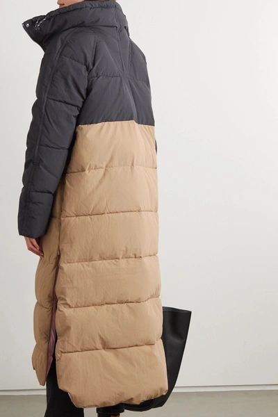Shop Ganni Convertible Color-block Quilted Padded Shell Coat In Beige