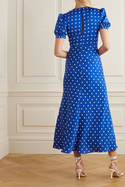 Shop Self-portrait Polka-dot Satin-jacquard Midi Dress In Blue