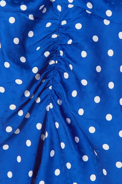 Shop Self-portrait Polka-dot Satin-jacquard Midi Dress In Blue