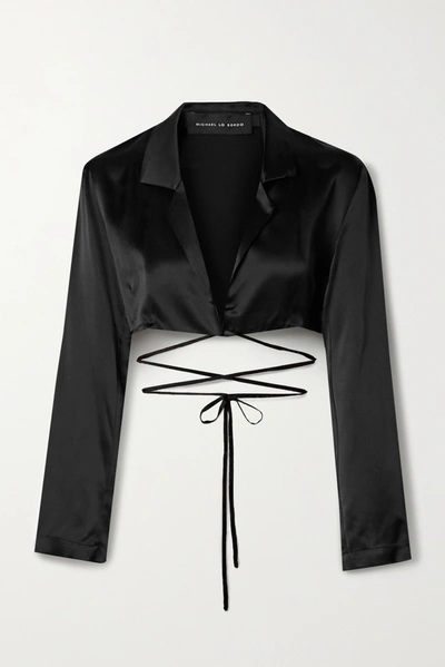Shop Michael Lo Sordo Cropped Silk-satin Wrap Top In Black