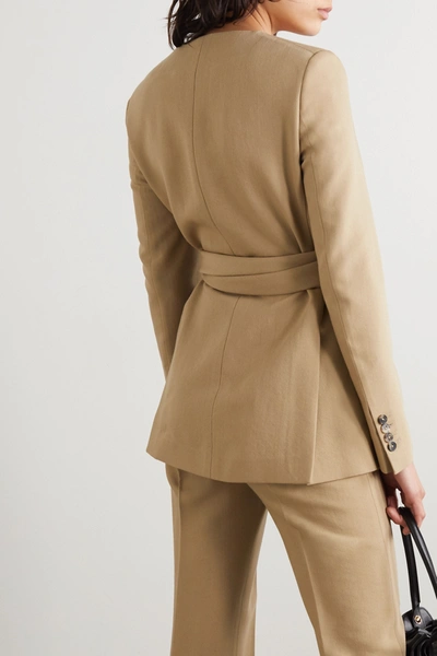 Shop Petar Petrov Joshua Wool And Silk-blend Wrap Blazer In Camel