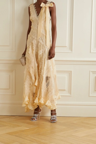 Shop Zimmermann Charm Star Ruffled Silk-organza And Guipure Lace Maxi Dress In Beige