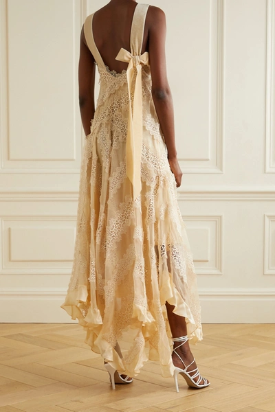 Shop Zimmermann Charm Star Ruffled Silk-organza And Guipure Lace Maxi Dress In Beige