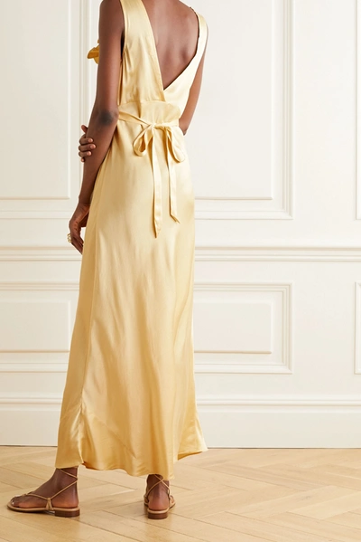 Shop Doen Nola Embroidered Silk-satin Maxi Dress In Pastel Yellow