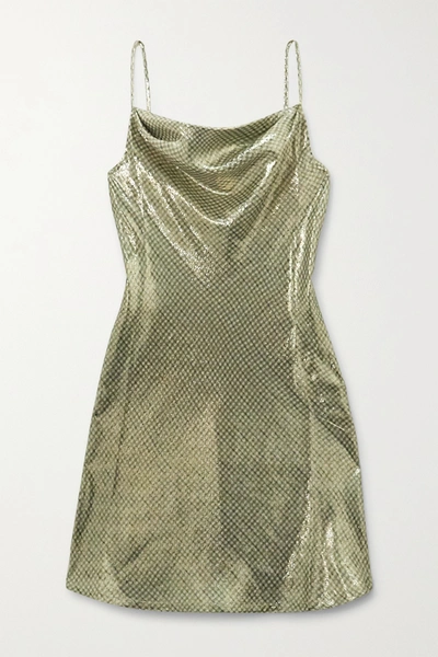 Shop Alexa Chung Draped Metallic Checked Silk-blend Mini Dress In Gold