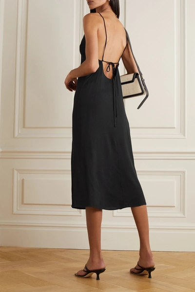 Shop Reformation Chianti Open-back Tie-detailed Crepe Midi Dress In Black