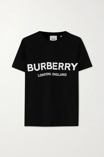 Shop Burberry Printed Cotton-jersey T-shirt In Black